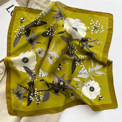 New 2024 Pashmina Scarf – 100% Mulberry Silk Small Shawl, Summer Beach Poncho, Women’s Hijab, Bandana & Kerchief 53x53cm