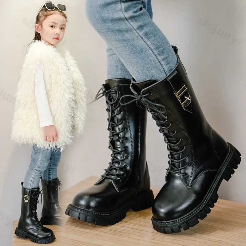 2025 Kids Knee-High Boots – Autumn British Style Girls’ Princess Boots, Zipper, Comfortable, Non-Slip & Buckle Design