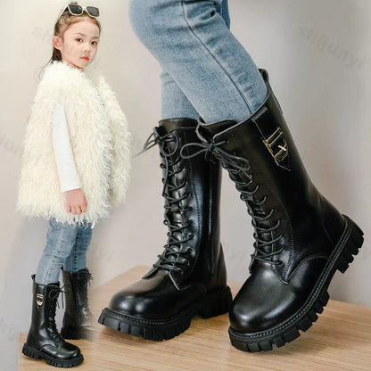 2025 Kids Knee-High Boots – Autumn British Style Girls’ Princess Boots, Zipper, Comfortable, Non-Slip & Buckle Design