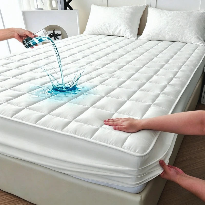 Quilted Waterproof Mattress Protector - Breathable Deep-Fitted Mattress Pad with Anti-Slip & Washable Cover