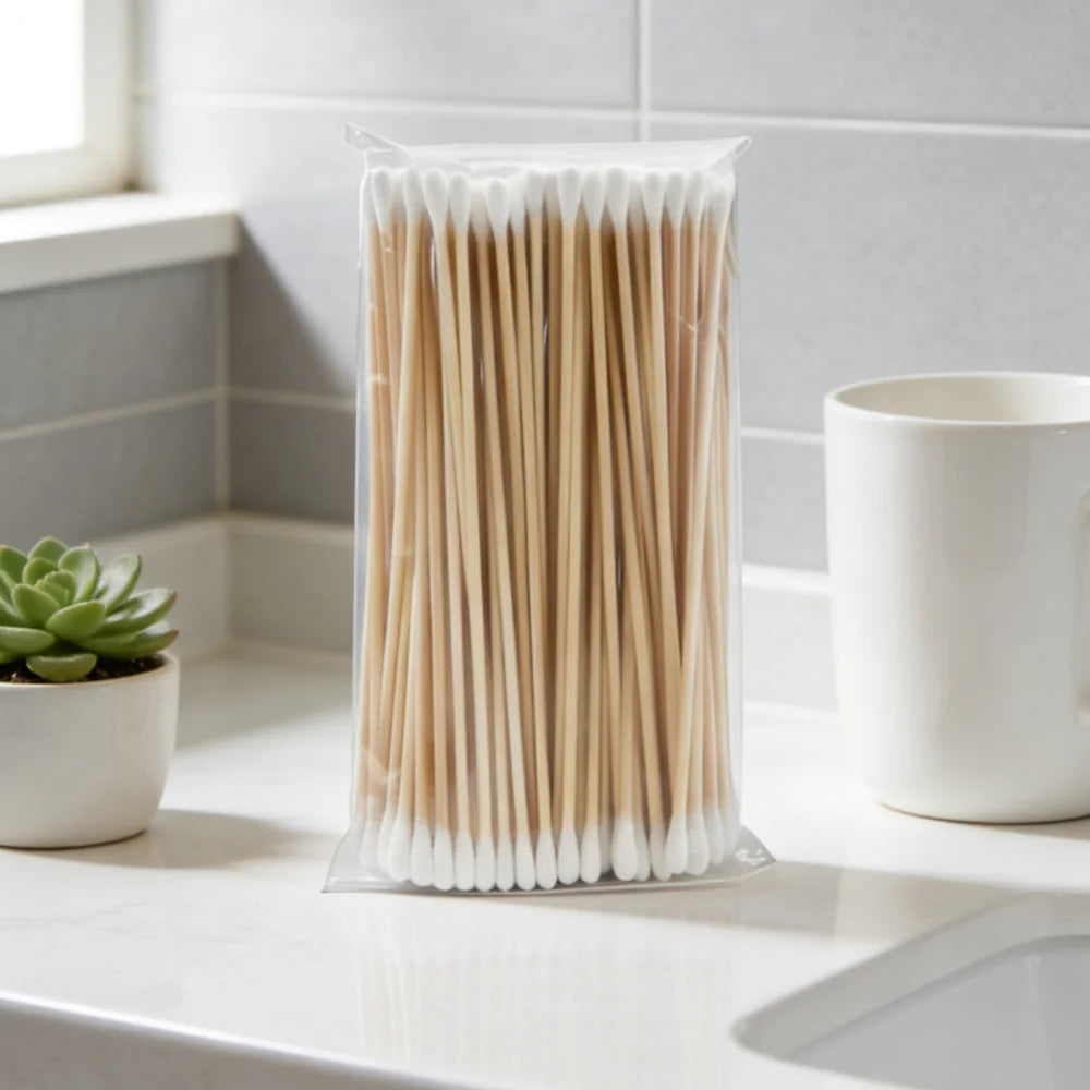 100/300PCS 6-Inch Precision Cotton Swabs - Pointed Cotton Buds with Long Wooden Sticks and Storage Case