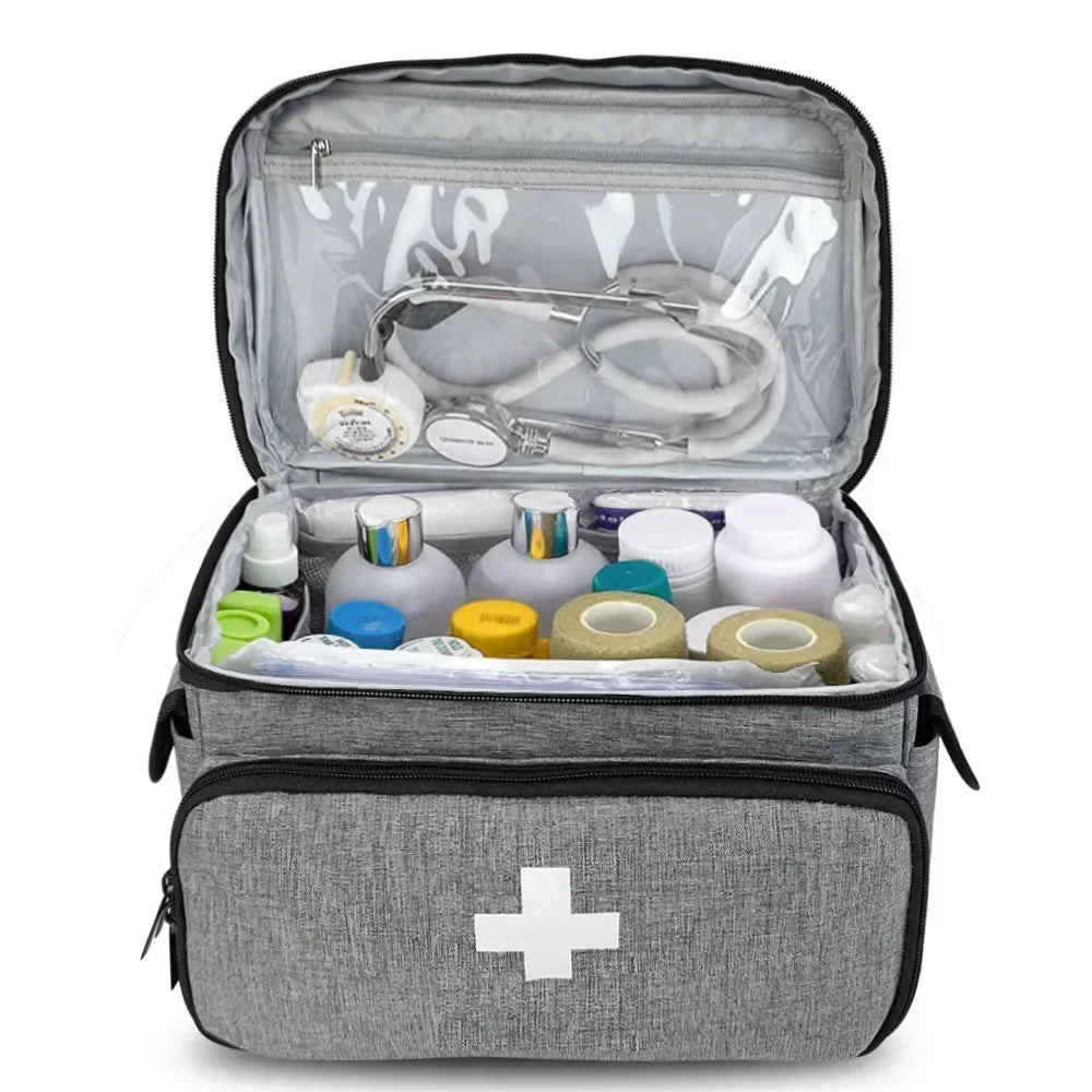 Travel First Aid Kit Bag — Multifunctional Medical Storage Organizer with Layered Medicine Boxes