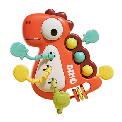 Baby Pull String Sensory Toy - Silicone Teething Rattle Montessori Learning Toy for 6-12 Months