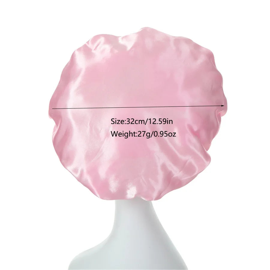 Women's Silky Satin Night Sleep Cap - Double Layer Adjustable Hair Bonnet, Shower Cap for Curly Hair Styling Accessories