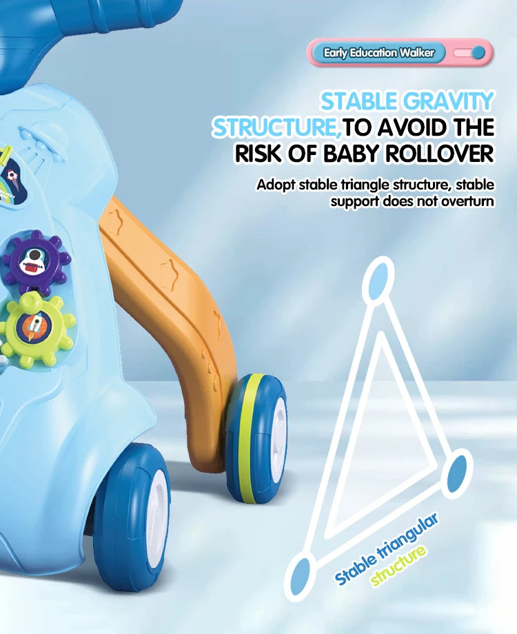 Baby Toddler Push Walker Toy – Interactive Musical Montessori Activity Walker with Lights and Safety Brake