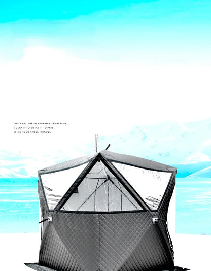 Outdoor 3-4 Person 4-Season Sauna House – Thickened Winter Ice Fishing Tent with Large Window & Chimney Mouth, Quick Open & Portable