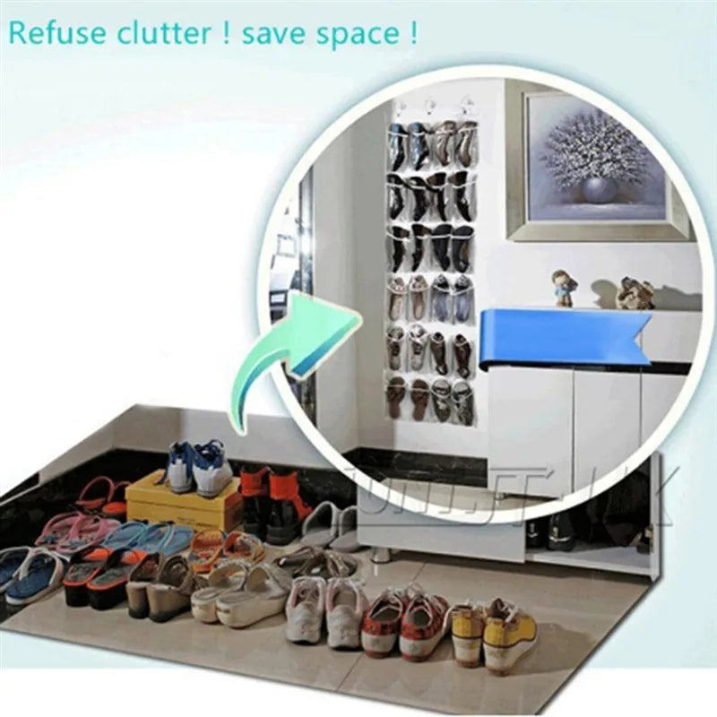 24-Pocket Shoe Organizer Rack – Hanging Space-Saving Storage for Over-the-Door or Behind-Closet Use