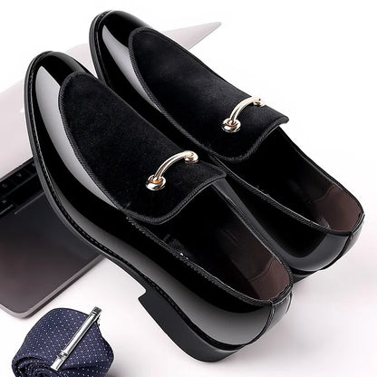 Men’s Black Patent Leather Loafers - Luxury Slip-On Formal Business Casual Party Shoes Large Size