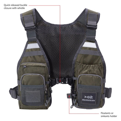 Bassdash FV08 Ultra Lightweight Fly Fishing Vest – Portable Chest Pack for Men and Women, One Size Fits Most