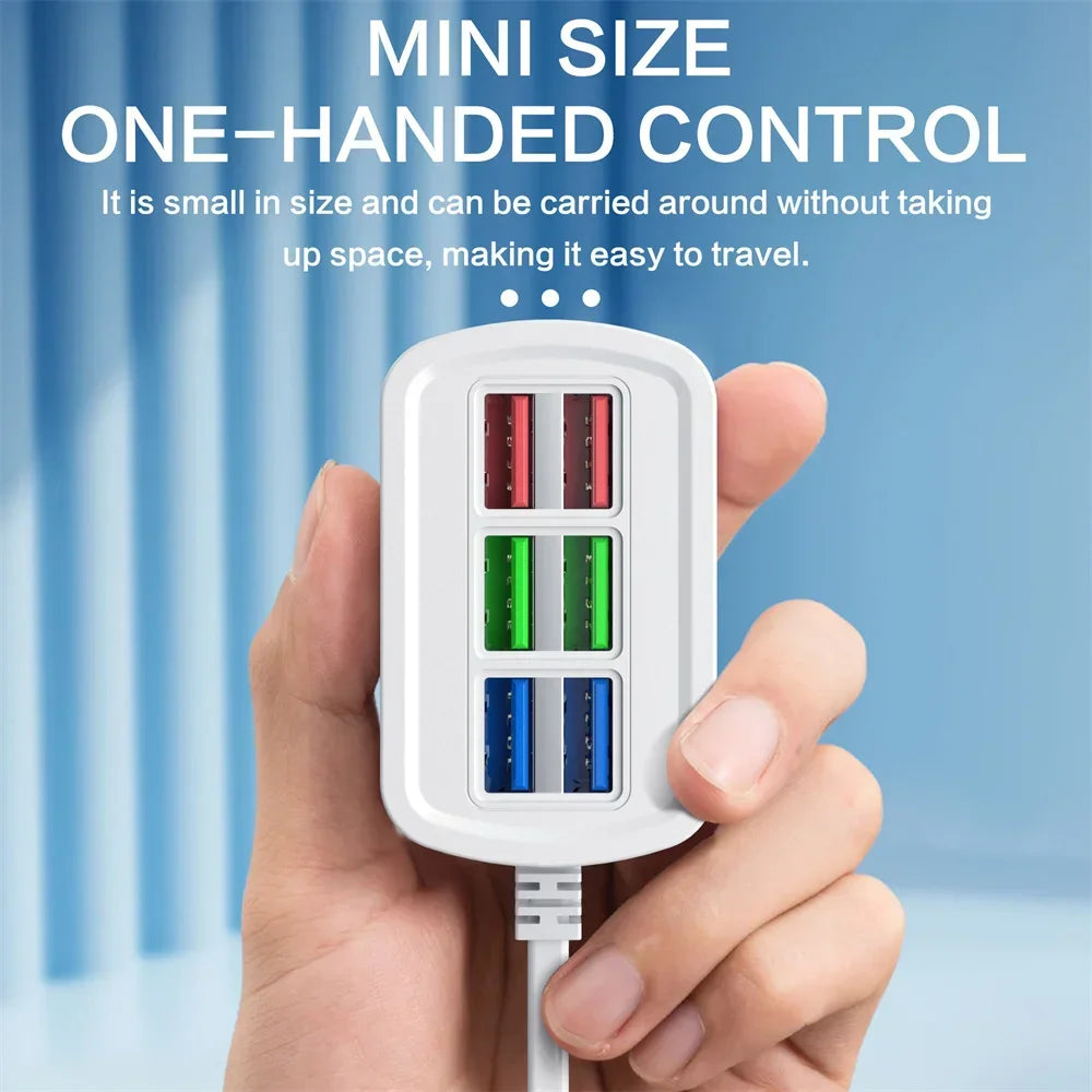 6-in-1 USB Charging Station - Fast Desktop Charger and Power Strip with 1m Cable for iPhone and Home Devices