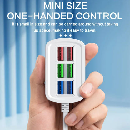 6-in-1 USB Charging Station - Fast Desktop Charger and Power Strip with 1m Cable for iPhone and Home Devices