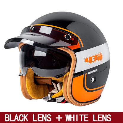 Retro 3/4 Motorcycle Helmet - Semi Open Face Cross Country Riding Helmet Winter Motorbike Safety Accessory