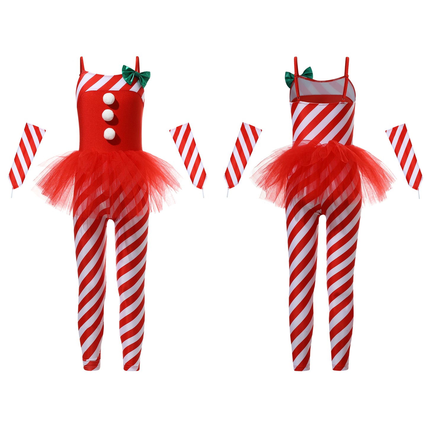 Kids Candy Cane Striped Christmas Tutu Leotard — Sequined Santa Bodysuit for Ballet & Gymnastics