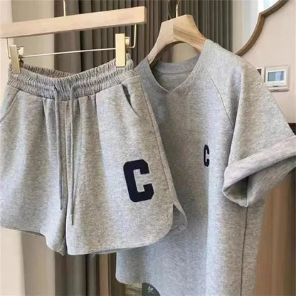 Women’s 2-Piece Summer Lounge Set – Loose Fit Short Sleeve T-Shirt & Casual Shorts Pajama Set, Letter Print Sports Outfit Plus Size