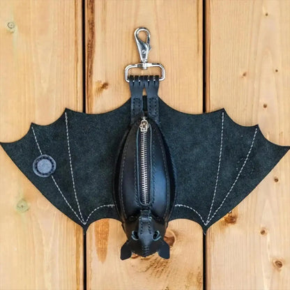 Gothic Bat Coin Purse Keychain - PU Leather Change Bag with Foldable Wings for Travel & Everyday Use