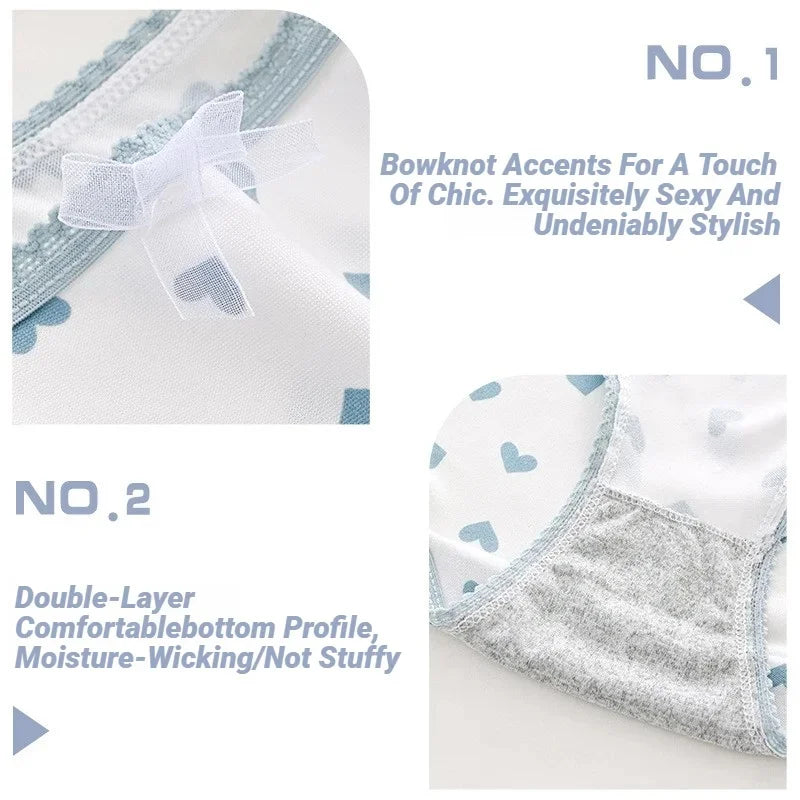 5 Pcs Women’s Soft Briefs Set - Heart Plaid Print Breathable Panties for Comfortable Everyday Intimates