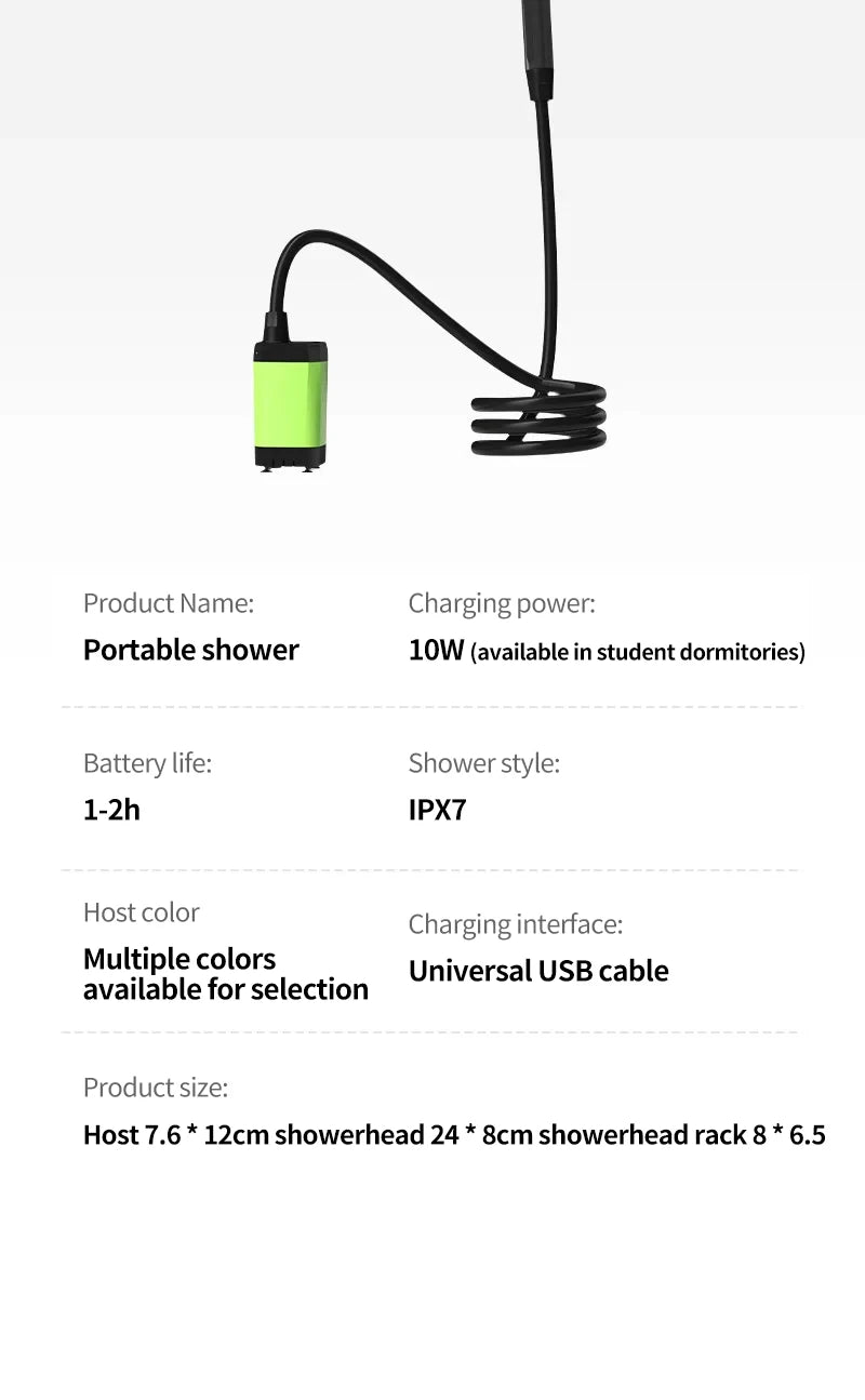 Portable Camping Shower Pump – RV & Outdoor Shower Kit with 6000mAh Battery, Full-Screen Digital Display, Adjustable Flow