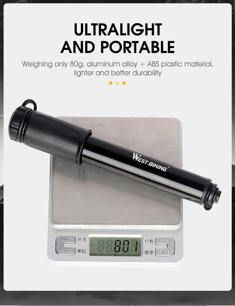 WEST BIKING 130PSI Mini Bike Pump – Portable Aluminum Alloy Hand Air Pump for MTB & Road Cycling, Drop-Proof & Ultralight
