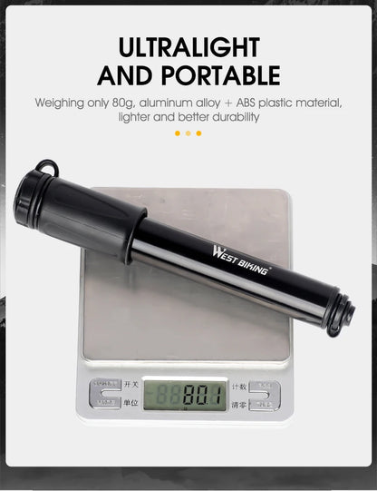 WEST BIKING 130PSI Mini Bike Pump – Portable Aluminum Alloy Hand Air Pump for MTB & Road Cycling, Drop-Proof & Ultralight
