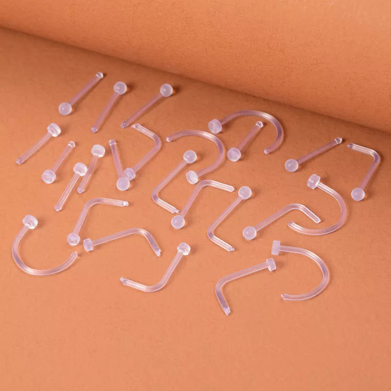 Clear Acrylic Nose Ring Stud: Transparent Invisible Straight Nostril Piercing Retainer - Prevent Allergy Body Jewelry (10-100pcs)