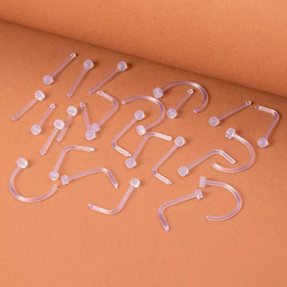 Clear Acrylic Nose Ring Stud: Transparent Invisible Straight Nostril Piercing Retainer - Prevent Allergy Body Jewelry (10-100pcs)