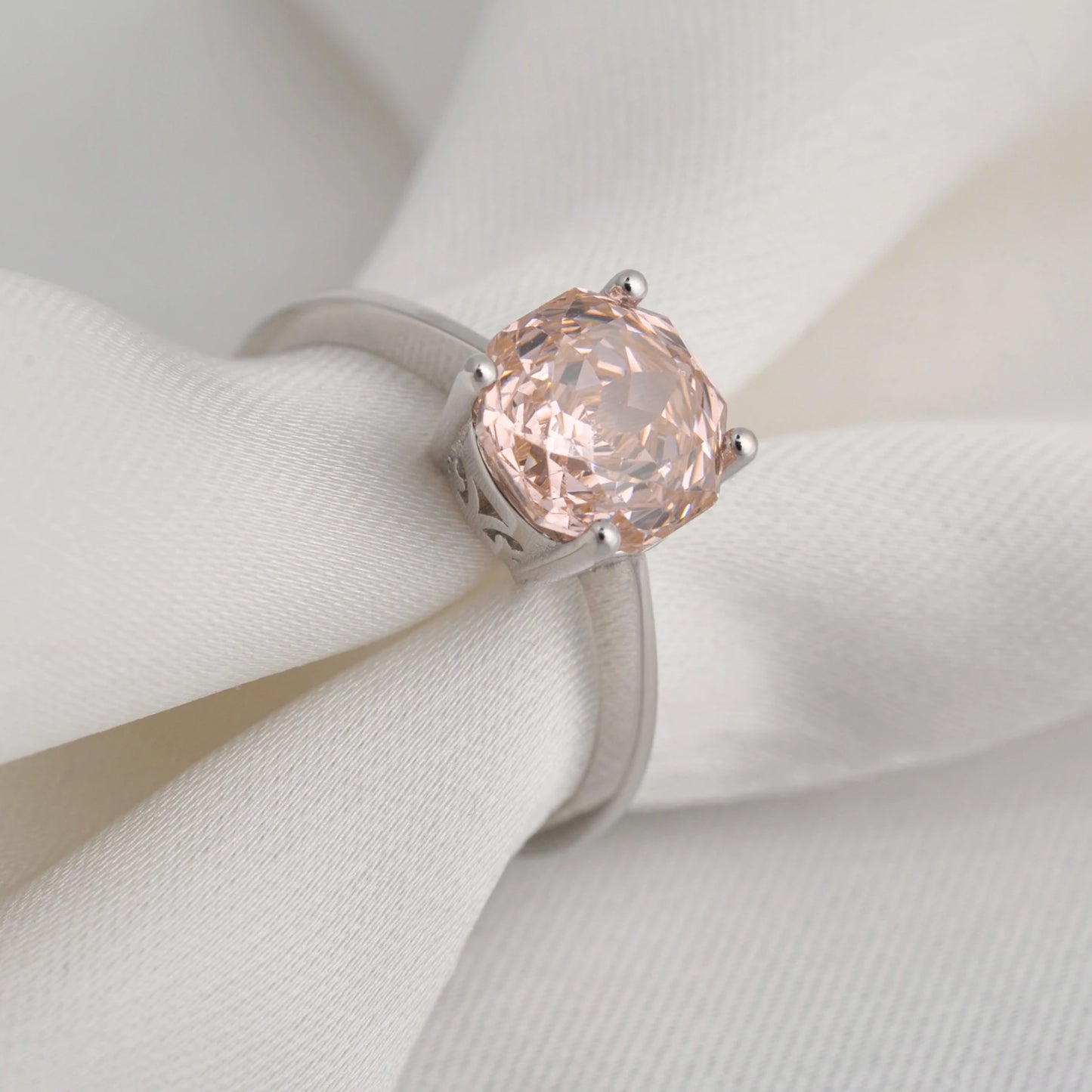 Potiy 2ct Octagon Rose Cut Morganite Pink CZ Solitaire Ring – 925 Sterling Silver Women’s Jewelry Gift with Certificate