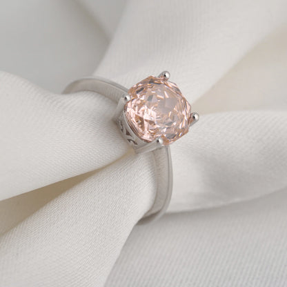Potiy 2ct Octagon Rose Cut Morganite Pink CZ Solitaire Ring – 925 Sterling Silver Women’s Jewelry Gift with Certificate