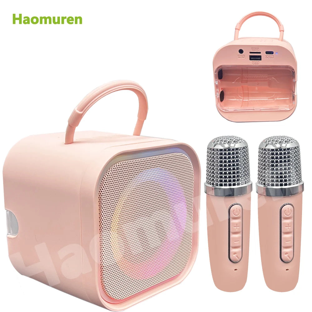 Haomuren Mini Karaoke Machine for Kids – Portable Bluetooth Speaker with 2 Mics, All-in-One Home Party Toy & Gift for Girls
