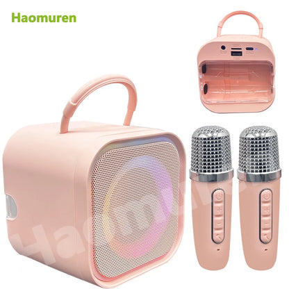 Haomuren Mini Karaoke Machine for Kids – Portable Bluetooth Speaker with 2 Mics, All-in-One Home Party Toy & Gift for Girls