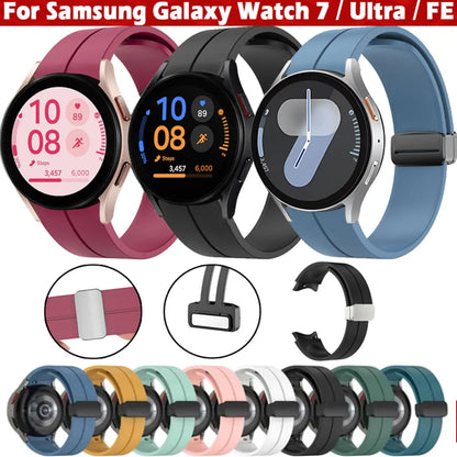 Samsung Galaxy Watch Magnetic Buckle Silicone Strap - Replacement Band for Watch 7/6/5 Pro/5/4 and Classic Models 40mm–47mm