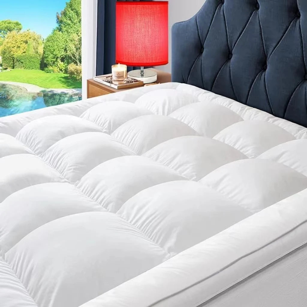 Mattress Topper for Back Pain Relief – Extra Thick Quilted Fitted Protector with Plush Pillow Top
