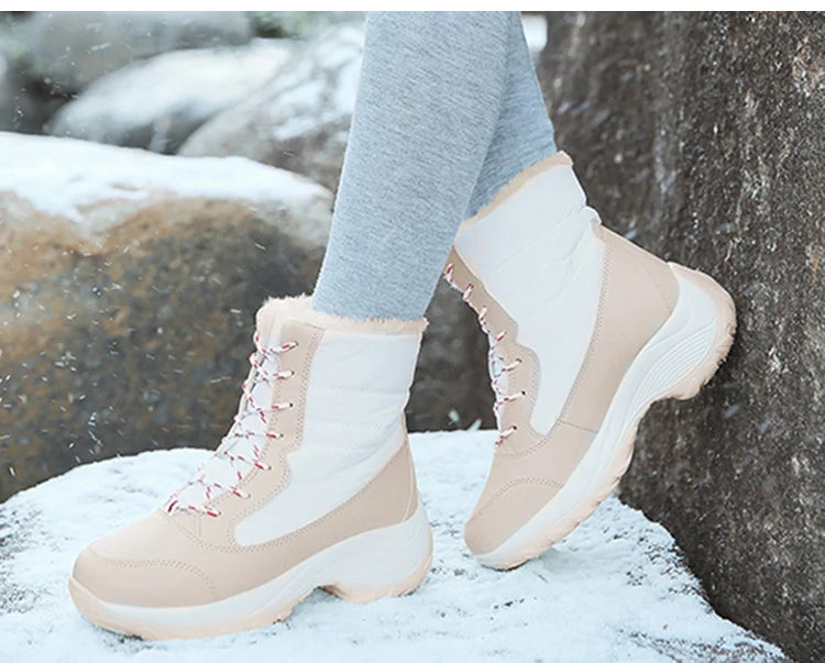 Women's Winter Snow Boots – Plush Lined Platform Flat Casual Shoes for Warmth and Comfort