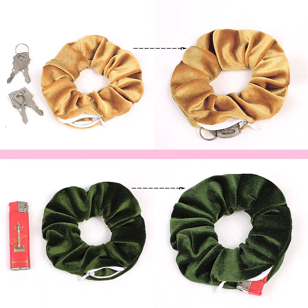 Portable Hidden Safe Hair Tie Storage Case – Secret Scrunchie with Zipper for Cash, Key & Jewelry (Travel/Outdoor)