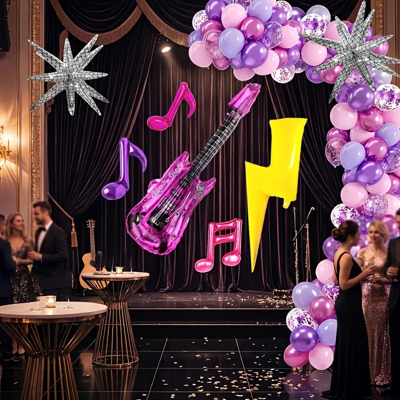 7-Piece K-Pop Music Birthday Balloon Set - Guitar, Disco Ball, and Musical Symbol Decorations for Birthdays and Anniversary Parties