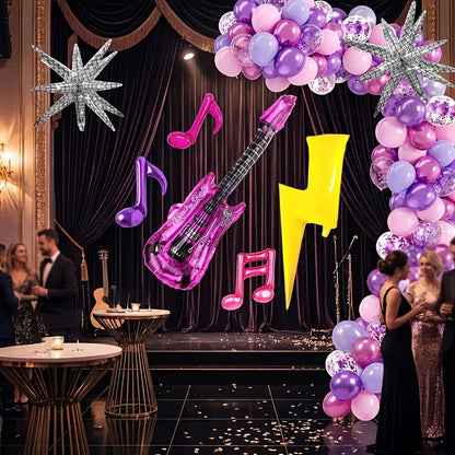 7-Piece K-Pop Music Birthday Balloon Set - Guitar, Disco Ball, and Musical Symbol Decorations for Birthdays and Anniversary Parties