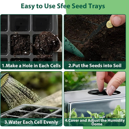 10-Pack Seed Starter Trays with Vent Holes – 12-Grid Mini Greenhouse Planting Kit for Seed Growing & Cultivation
