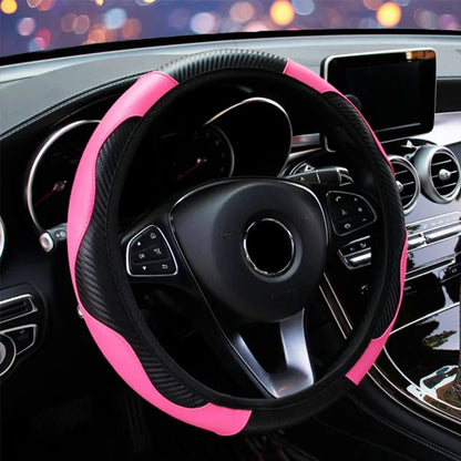 PU Leather Car Steering Wheel Cover — Breathable, Anti-Slip, 37-38cm Universal Car Accessory