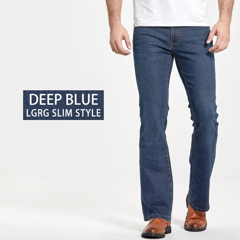 Men’s Bootcut Jeans — Slim Fit Stretch Denim Pants Slightly Flared Classic Designer Trousers Blue Black