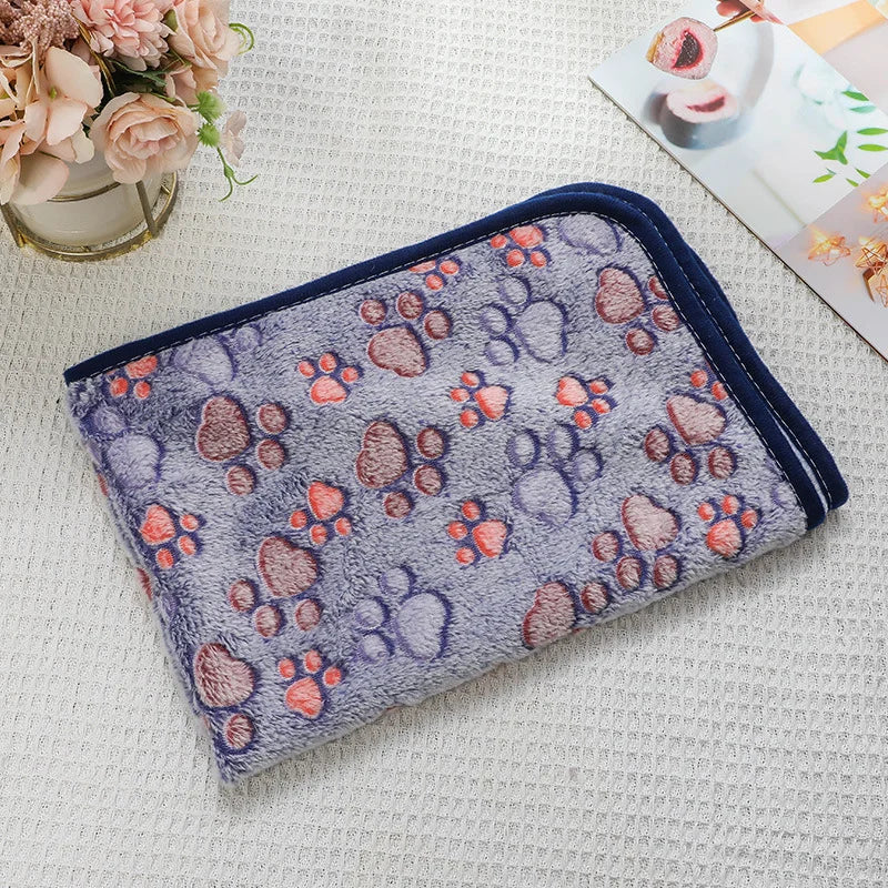 Flannel Pet Blanket - Cute Paw Print Mat for Warm Comfortable Dog & Cat Puppy Kitten Bedding