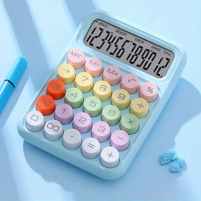 12-Digit Large LCD Desktop Calculator – Big Round Button Flexible Keyboard Calculator for Office, School & Everyday Use