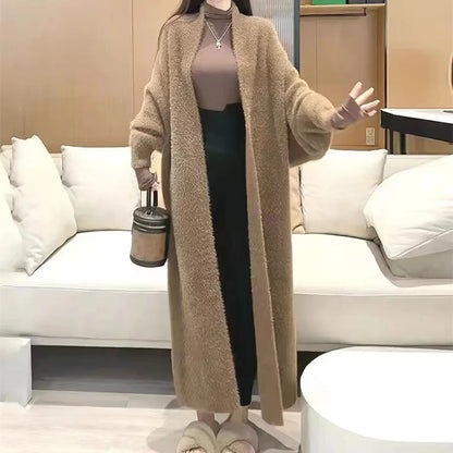 2024 Long Cardigan Women’s Knitted Sweater Jacket – Spring & Autumn Crochet, Loose Fit, Pockets, Winter Maxi Warm Jumper Coat