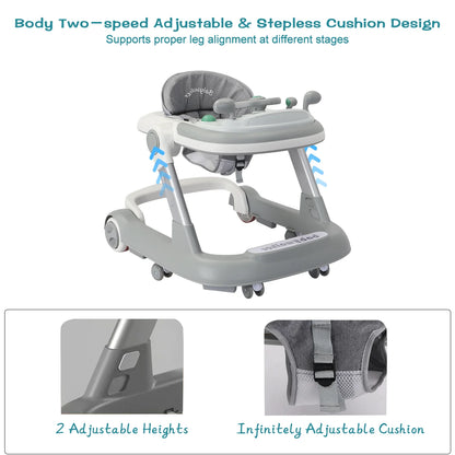 UBRAVOO 2-in-1 Push Walker for Infants & Toddlers – Foldable with Detachable Feeding and Music Trays