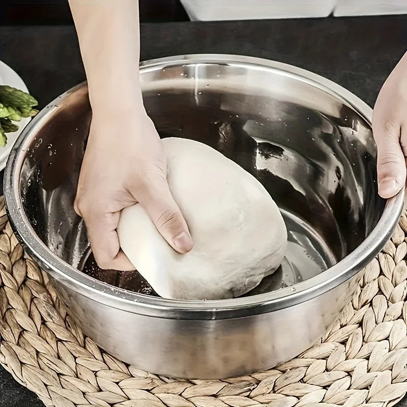 3-Piece Stainless Steel Strainer & Mixing Bowl Set – Multifunctional Fruit & Vegetable Washer and Slicer