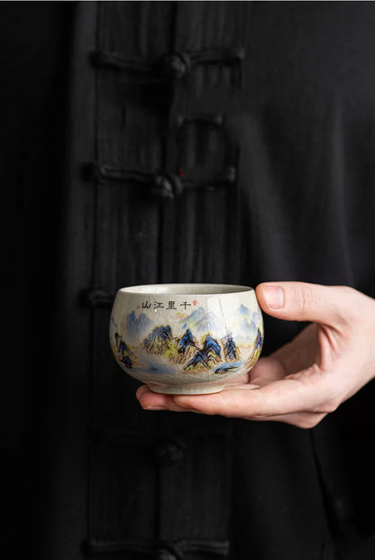 140ml Hand-Painted Ceramic Tea Cup – Exquisite Ice Crack Glaze Porcelain Master Cup for Tea Accessories (1pc)