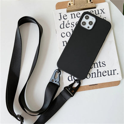 Crossbody Necklace Strap Silicone Case - Matte Shockproof Phone Cover for iPhone 17, 16, 15, 14 Pro Max & More