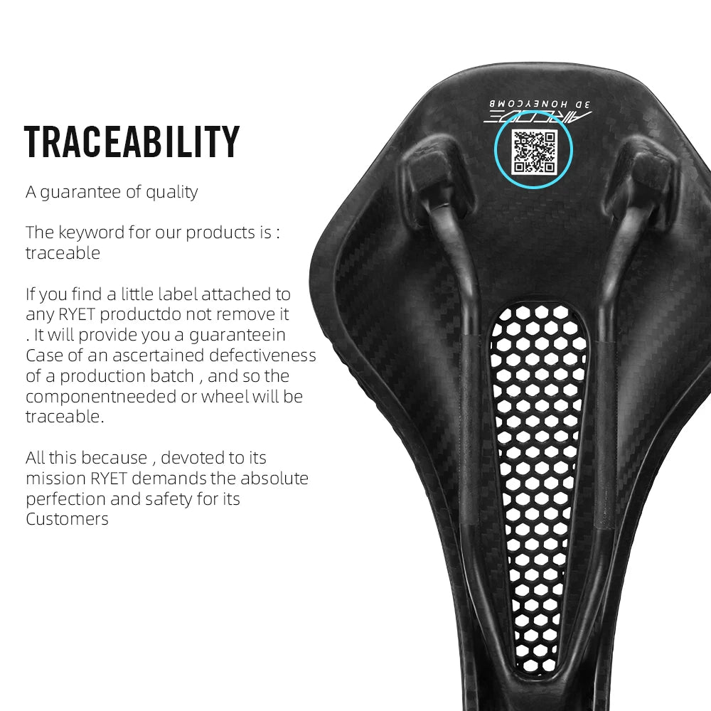 2024 RYET 3D Printed Carbon Bike Saddle — Ultralight Hollow MTB & Road Racing Cycling Seat Cushion