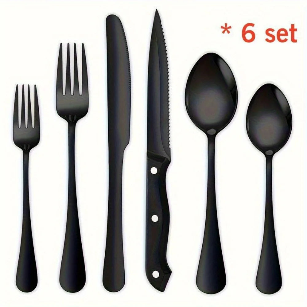 36-Piece Black Silverware Set with Steak Knives – Food-Grade Stainless Steel Flatware & Tableware Cutlery Set