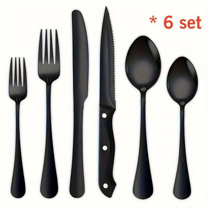 36-Piece Black Silverware Set with Steak Knives – Food-Grade Stainless Steel Flatware & Tableware Cutlery Set