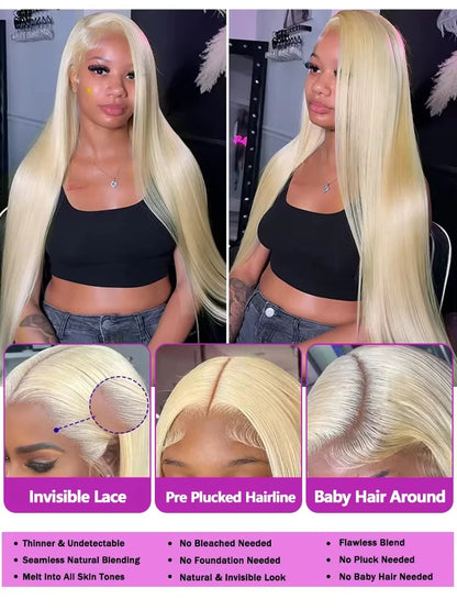 30-40 Inch Honey Blonde 250 Density 613 HD Lace Front Wig – 13x6 Transparent Straight Human Hair, 13x4 Lace Frontal Wig for Women