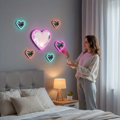 Solar-Powered LED Car Window Neon Lights — Heart-Shaped RGB-Free Color-Changing Interior Atmosphere Light
